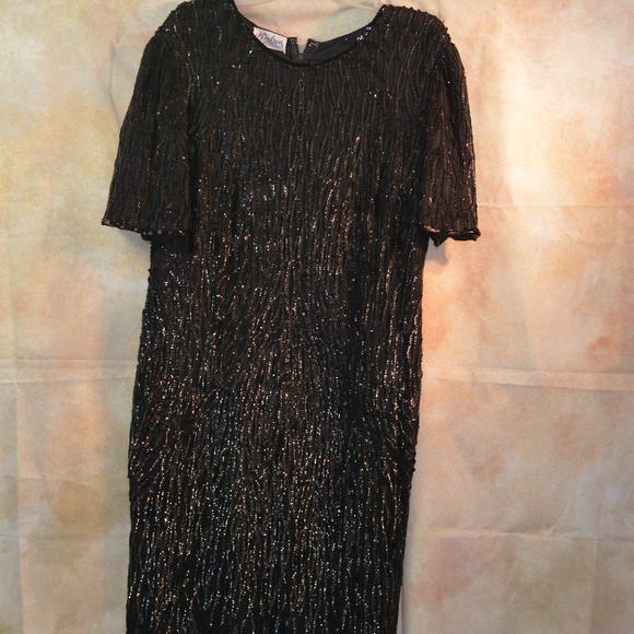 Black Sequinned Dress SZ L Andrea Collections - Picture 1 of 5